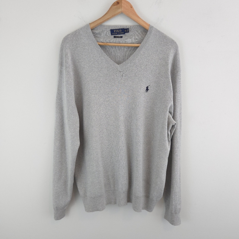 Polo Ralph Lauren Men's Gray V-Neck Pima Cotton Pullover Sweater